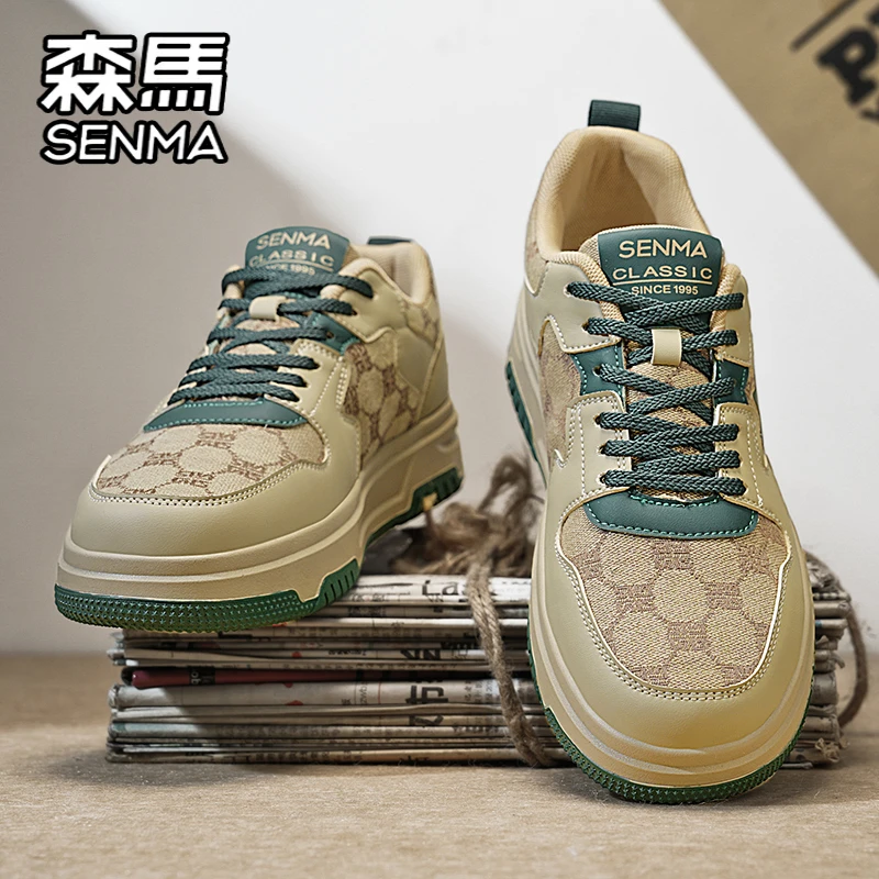 SENMA/森马男鞋秋季轻奢复古时尚休闲鞋情侣刺绣百搭耐磨耐磨板鞋