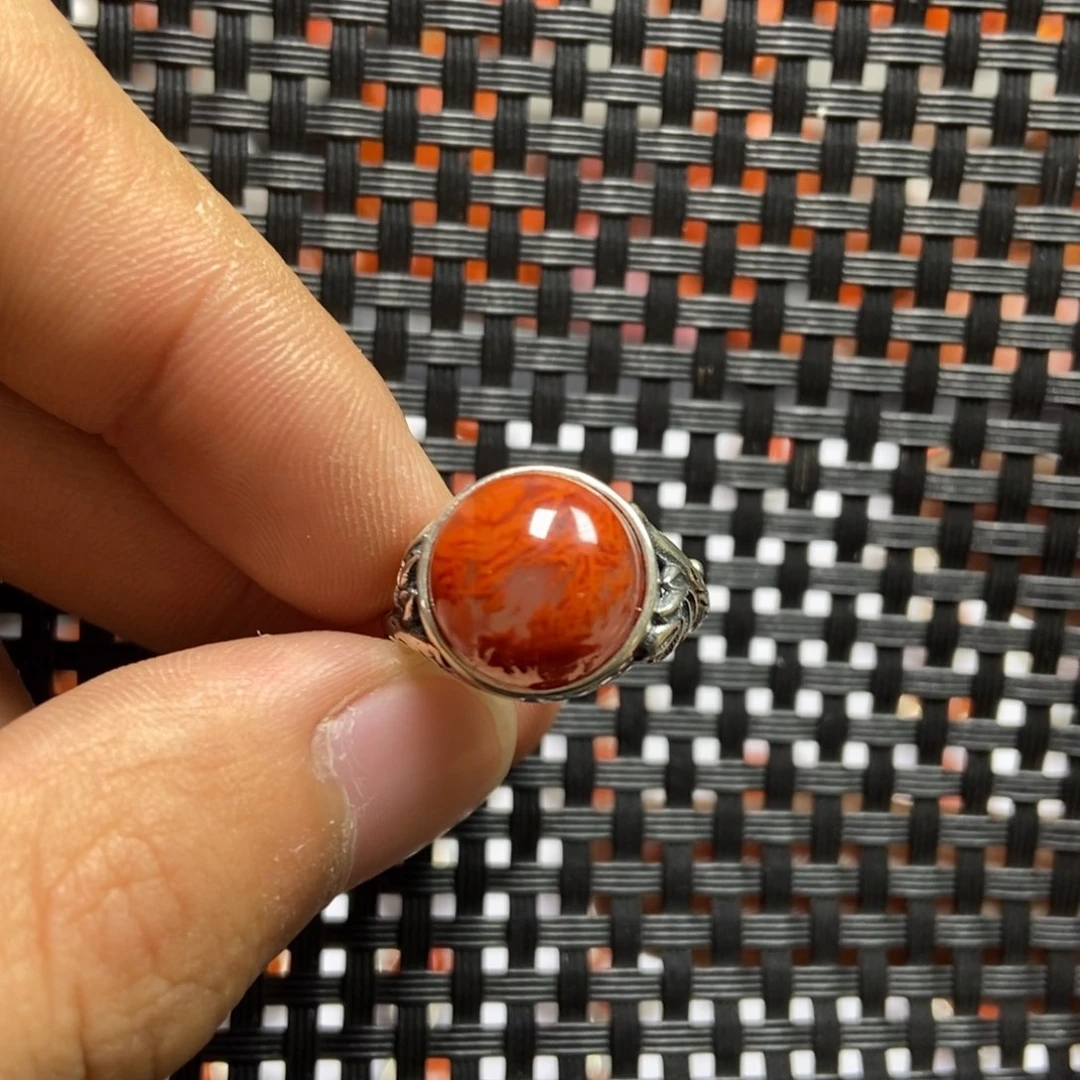 南红玛瑙戒指银S925镶嵌