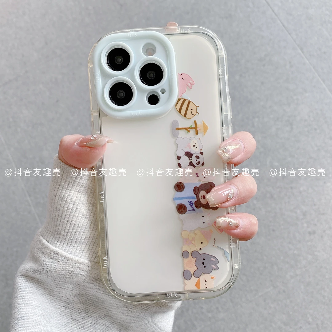 适用于苹果16新款/华为/小米/果冻奶油壳手机壳创意ins潮一排玩偶