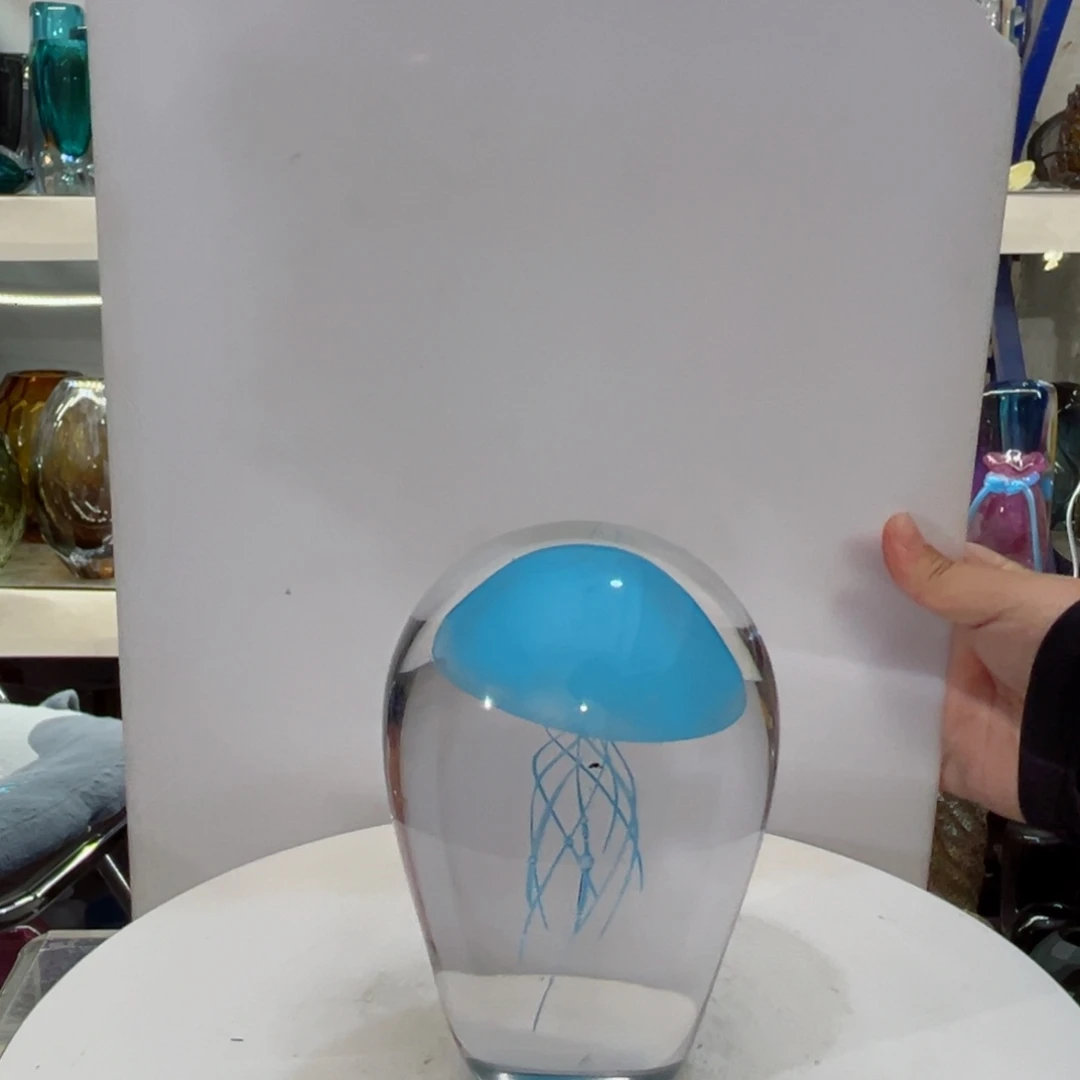 琉璃手工艺品蓝色水母摆件高度18微瑕纯手工痕迹