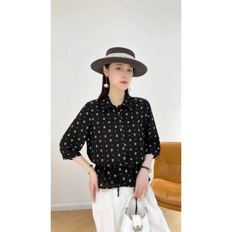 碎花衬衣女七分袖夏季新款显瘦衬衫遮肚上衣洋气小衫简单A166-1