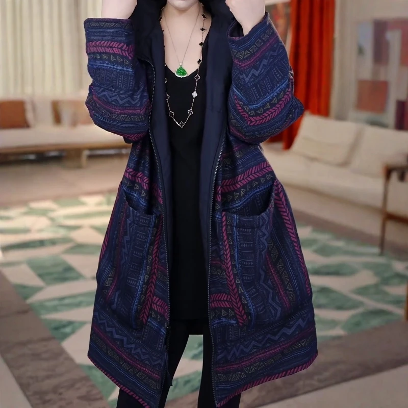 复古高级轻奢连帽棉服外套女2025秋冬新款大码宽松遮肉双面穿棉衣