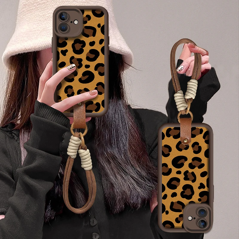 个性黄豹纹适用苹果16pro华为P70/OPPO/VIVO红米小米15皮纹手机壳