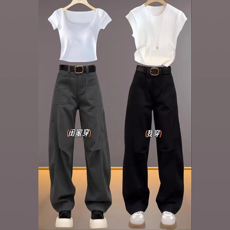 弯刀牛仔裤女2025秋季新款大码梨形身材显瘦高腰阔腿裤时尚工装裤