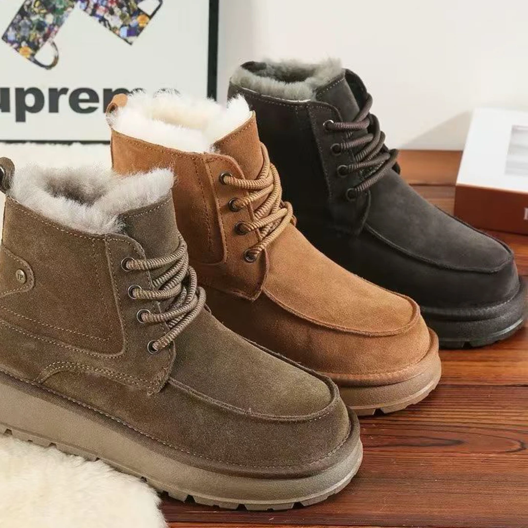 男士高帮牛皮加绒加厚保暖皮毛一体【8899】防滑雪地靴