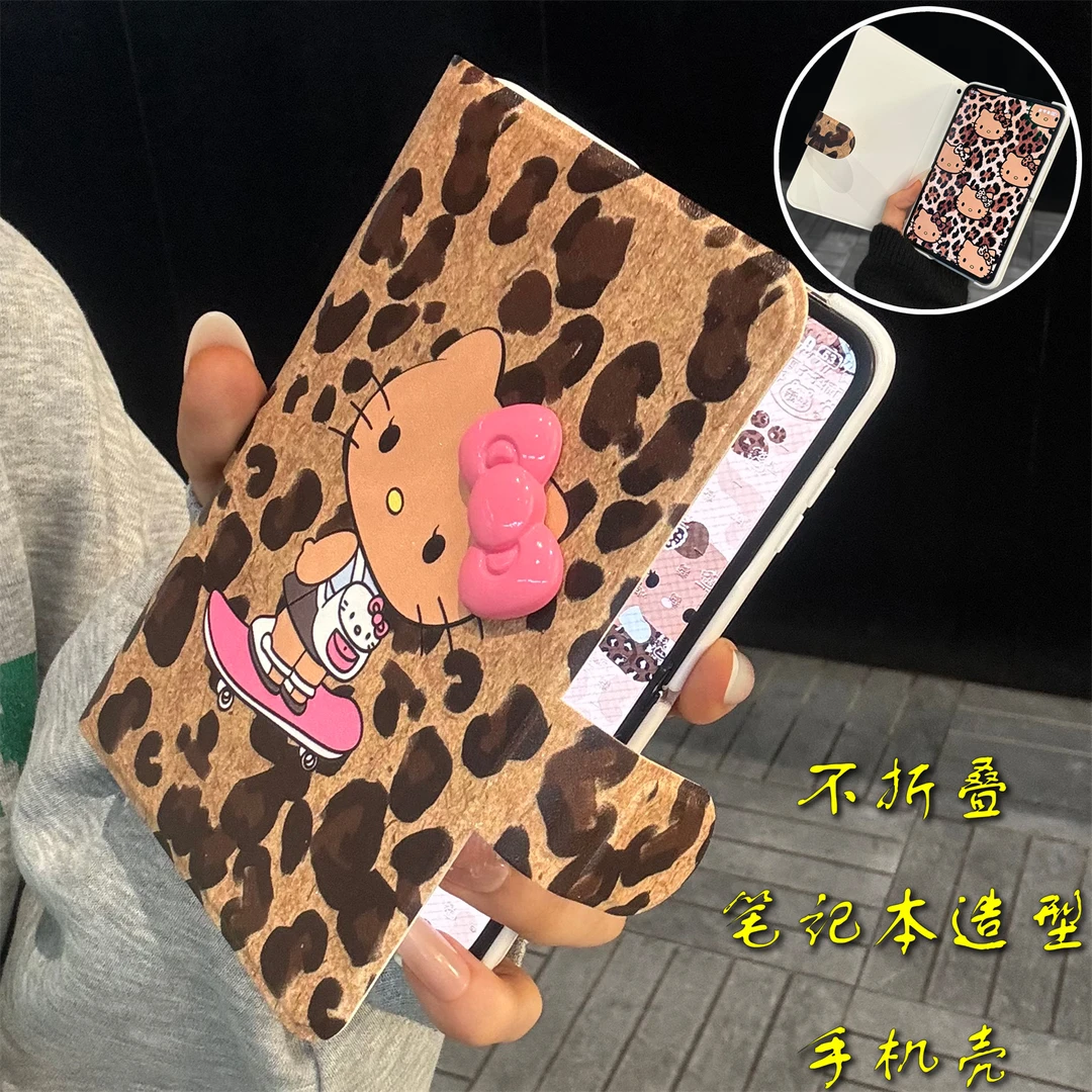 适用华为purax典藏版手机壳棕色皮质PuraX笔记本翻盖豹纹滑板kt猫