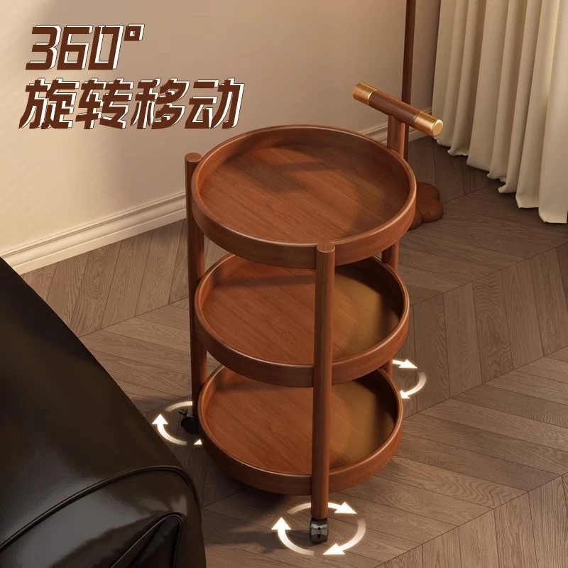中古风置物架可移动小推车家用卧室客厅小边几麻将室酒水果盘茶几