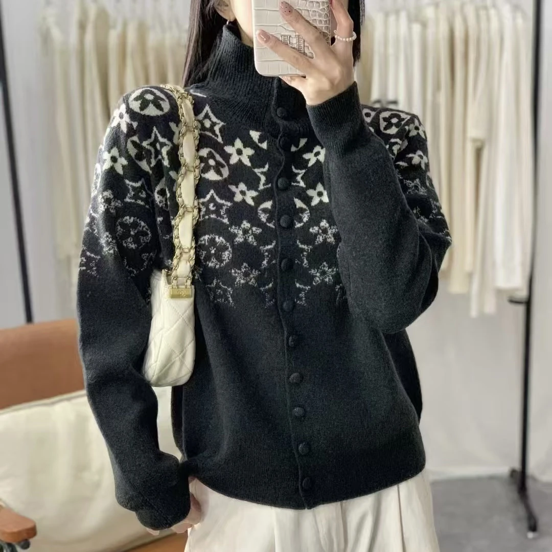 秋冬新款针织衫女懒惰风复古撞色开衫休闲百搭上衣X3004