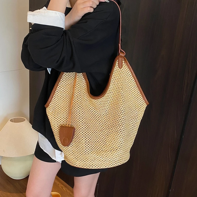 大容量夏季编织托特包2025夏新款女时尚潮上班通勤单肩包简约小众