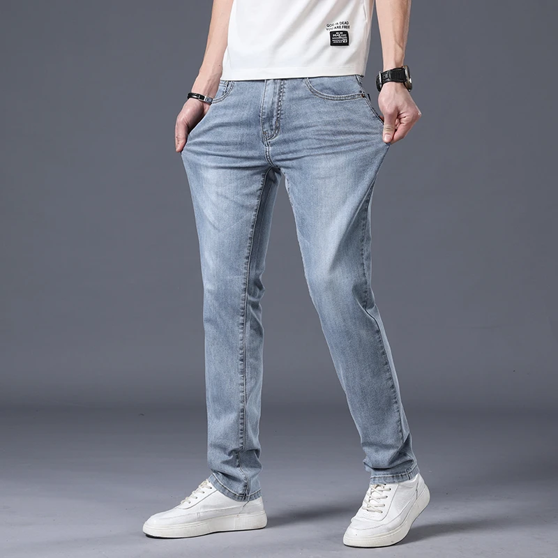2025新款高端莱赛尔牛仔裤男夏季薄款宽松直筒弹力休闲长裤子男款