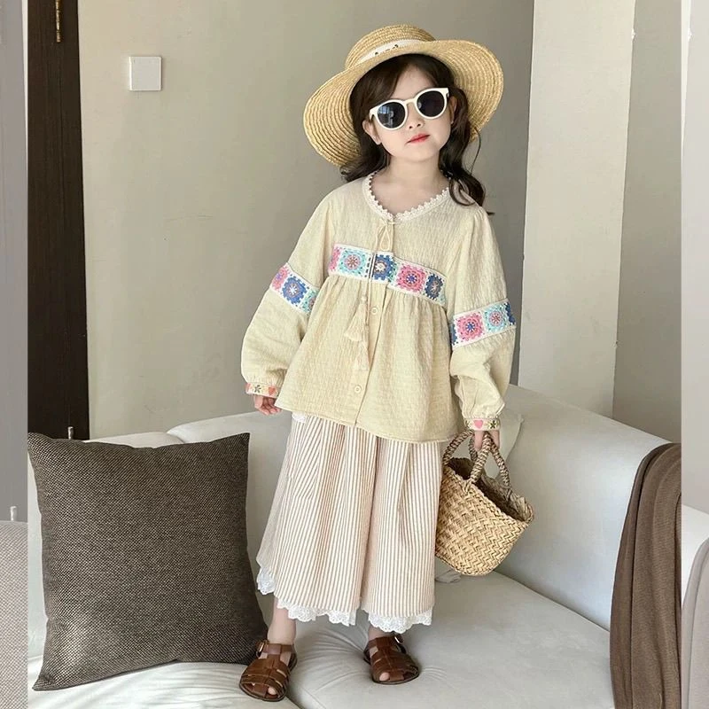 女童森系套装娃娃衫2025春秋新款宝宝公主风上衣儿童洋气穿搭韩系