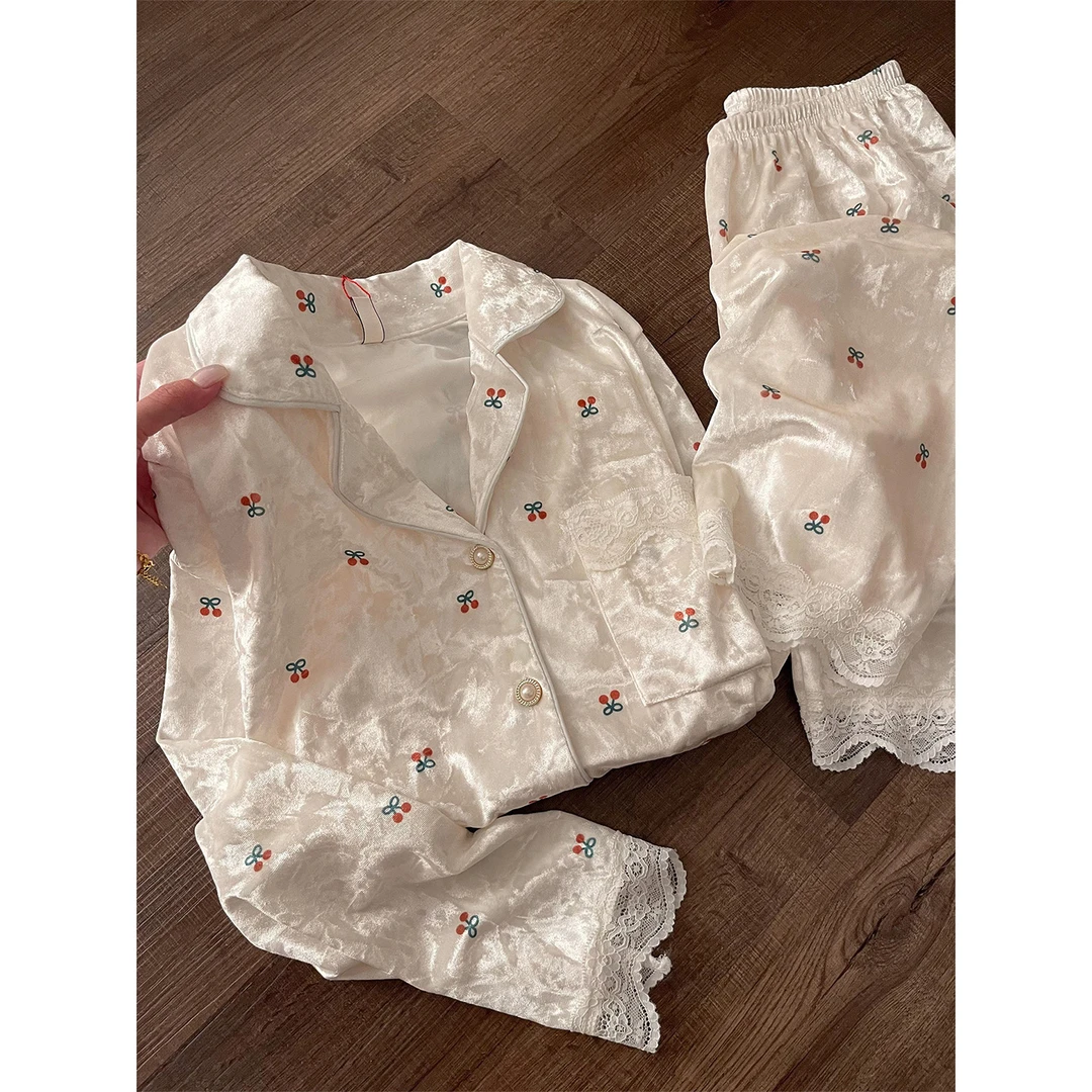 【DMXJ大梦想家】法式樱桃金丝绒睡衣女秋冬新款加绒保暖家居服套装