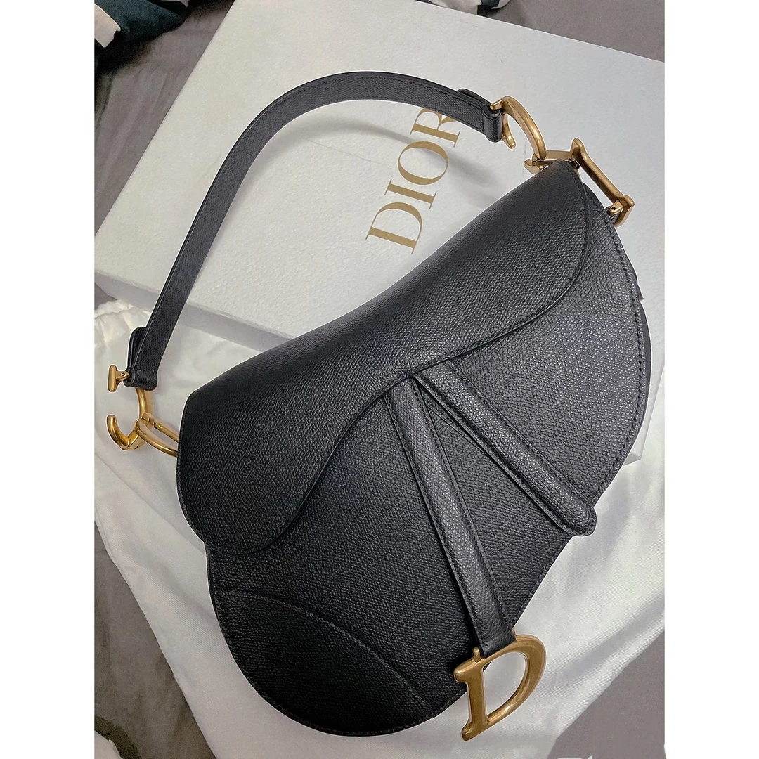 99新 DIOR/迪奥 蔚蓝/黑金中号马鞍包
