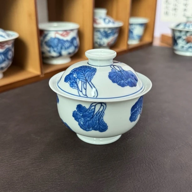 景德镇清风瓷影手工手绘白菜盖碗