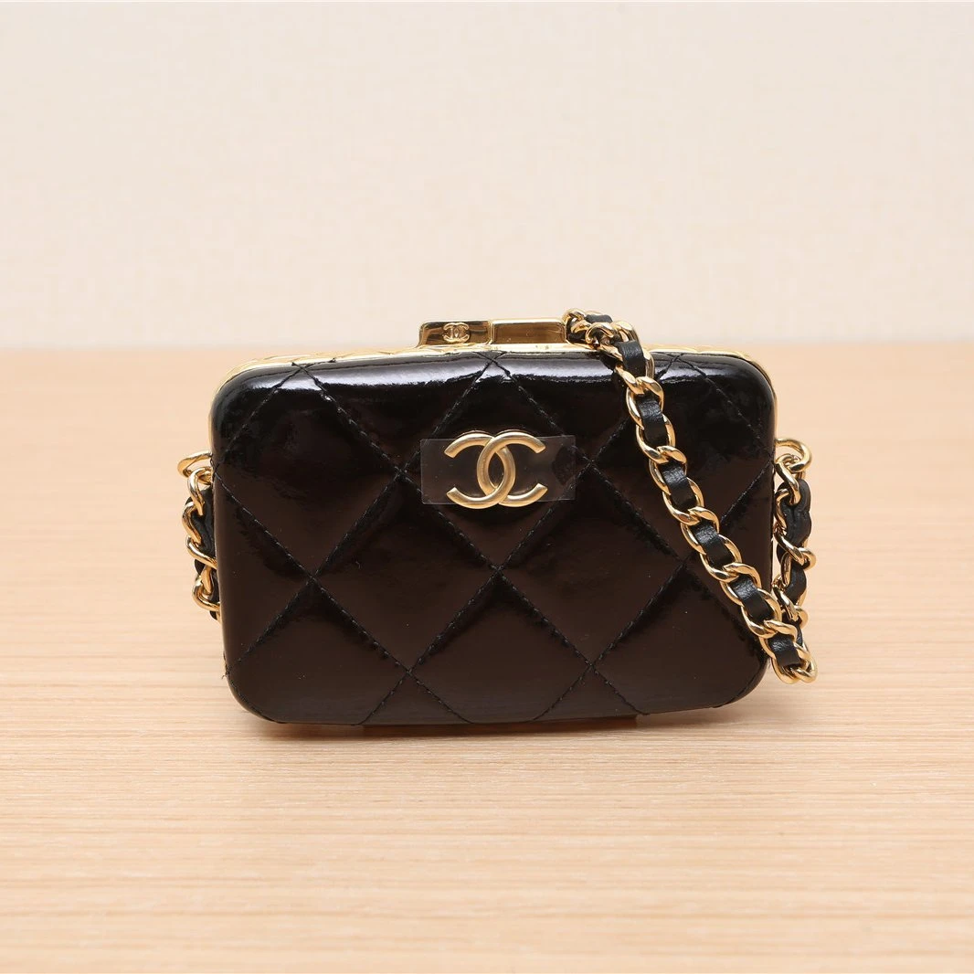 99新 Chanel/香奈儿 活动双双 金属 链条 夹子卡包 黑色 31开