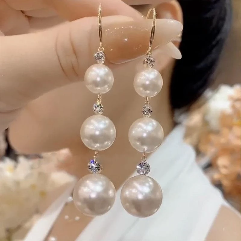 铁合金大理石耳饰 长款显瘦珍珠耳坠小众设计感高级耳环2024新款