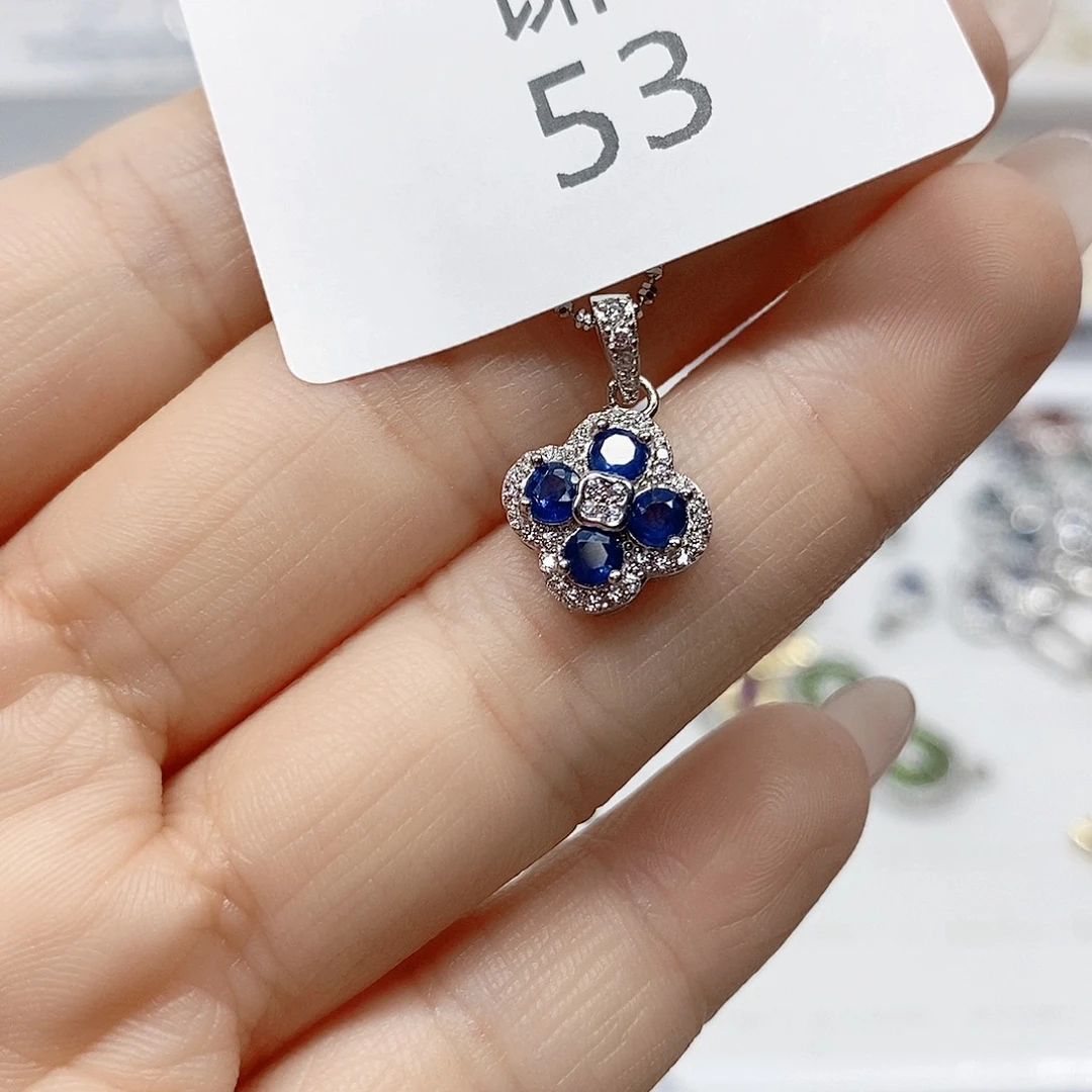 蓝宝石颈饰银S925镶嵌谦53