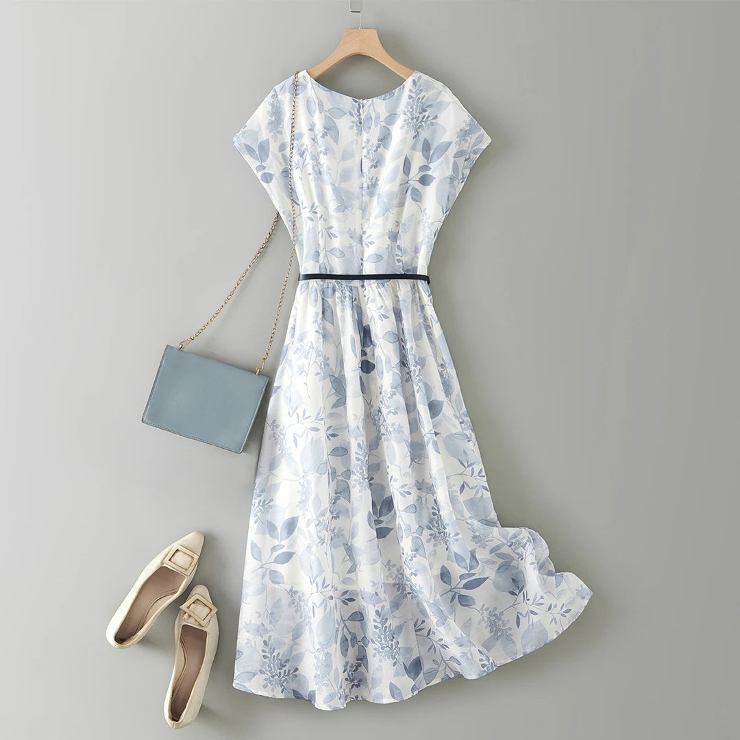 IHIMI/海谧2025夏季新款女装收腰印花简约花卉印花气质连衣裙3509