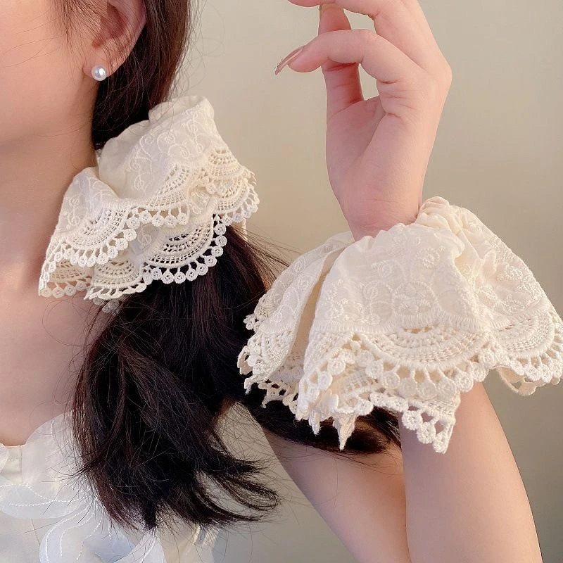 白色蕾丝花边大肠发圈头饰女2025新款高级感韩系温柔低马尾头绳
