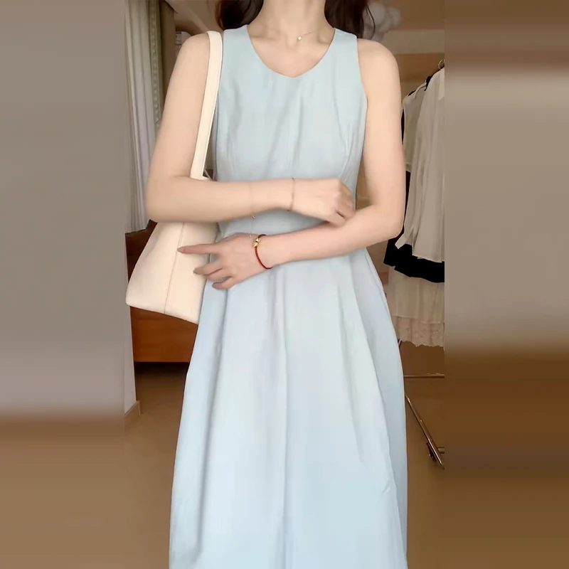 KQ3360入秋连衣裙子女夏季2025年新款女装春装韩系穿搭配蓝色