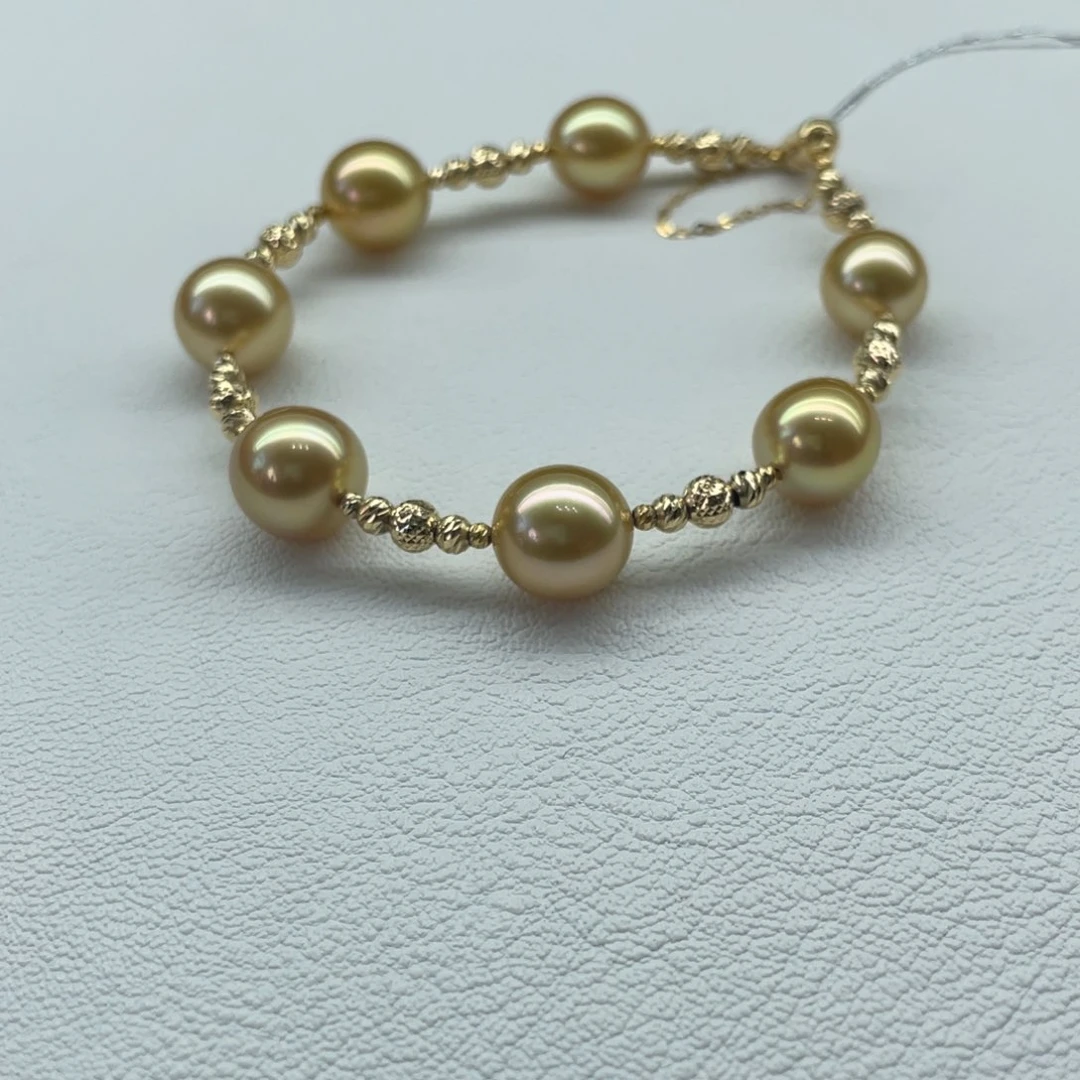 18K金镶嵌手链海水珍珠南洋金珠9-10m m