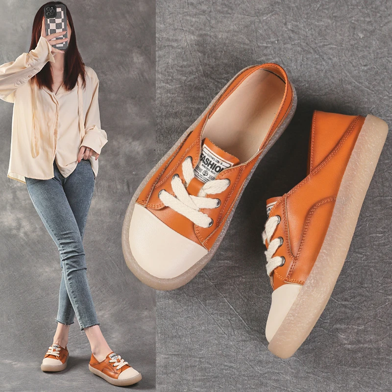 增高2.5CM休闲鞋2025夏季薄款软底软面两穿休闲鞋女平底复古单鞋