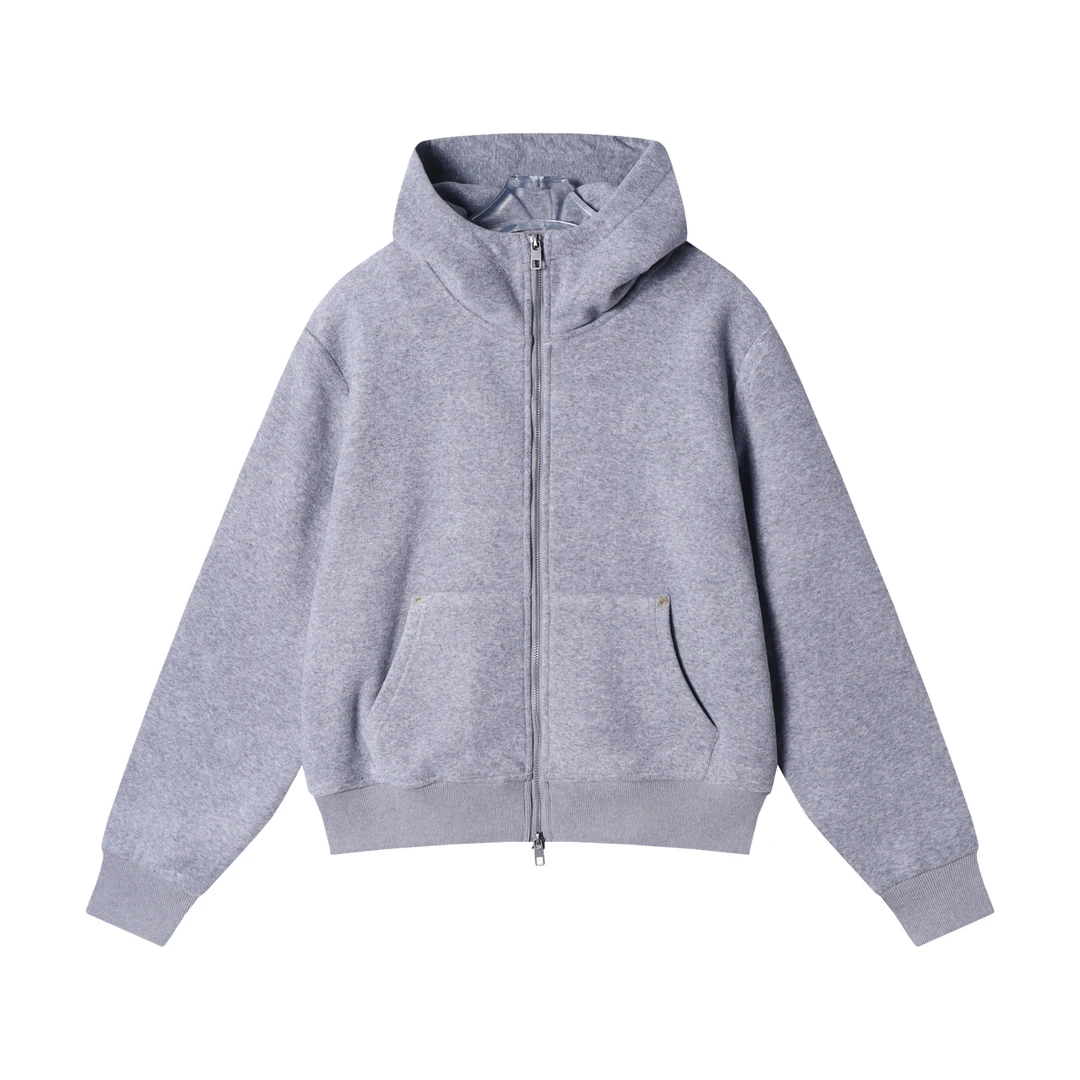 秋冬季新款时尚个性纯色绒面立领连帽开衫拉链卫衣百搭休闲外套