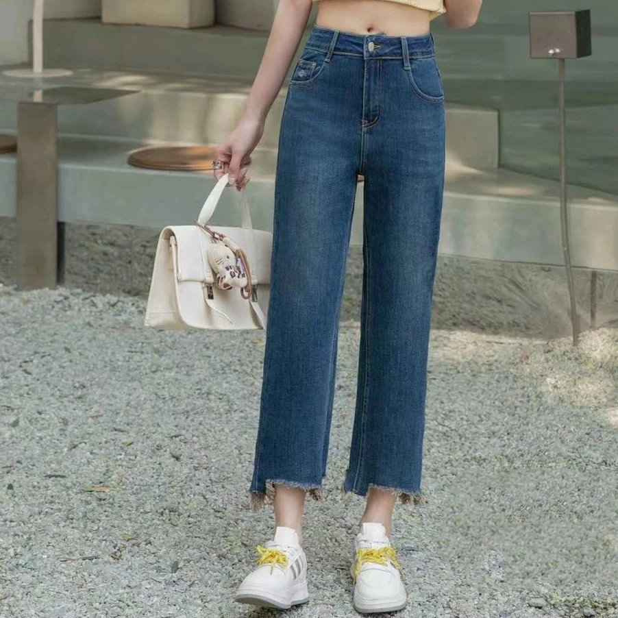 小施家夏季时尚显高百搭九分破脚烟管牛仔裤8713