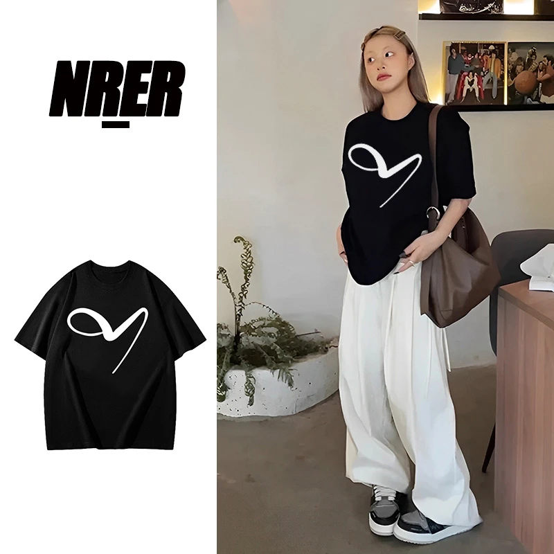 FNFE美式复古t恤女春夏季宽松圆领短袖oversiz纯棉黑色上衣情侣