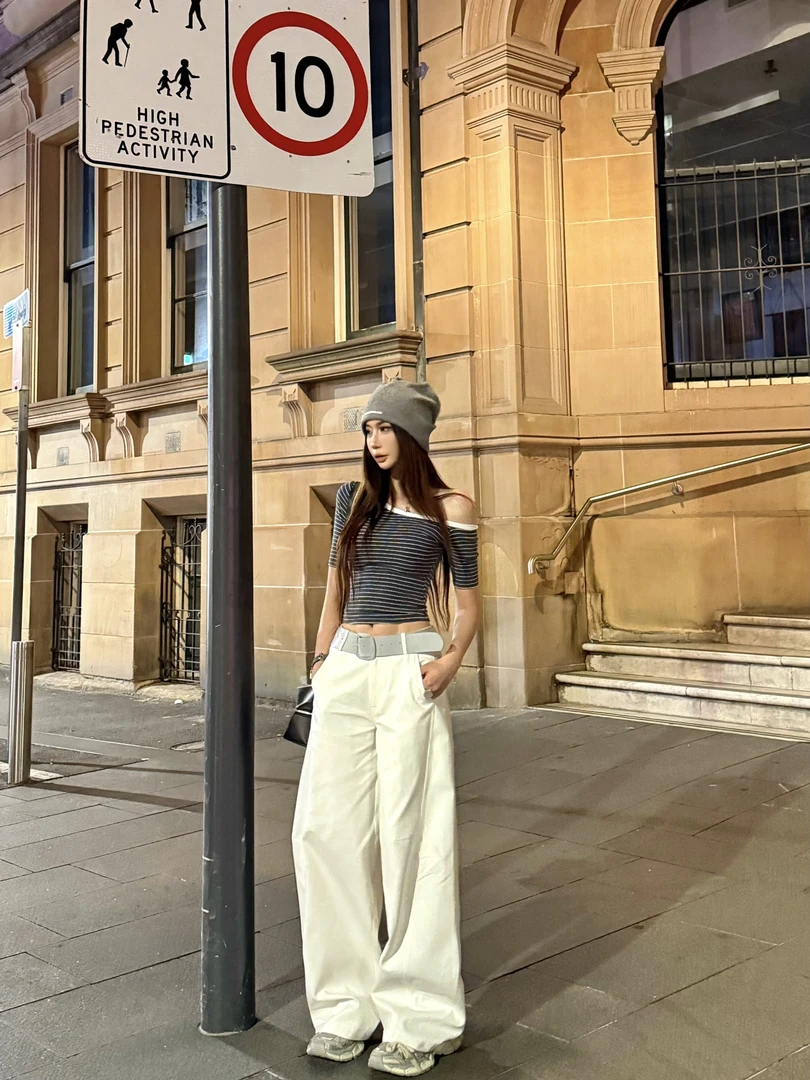 【婉君】春夏韩版减龄宽松阔腿百搭设计感洋气休闲裤LWJ25A1K037