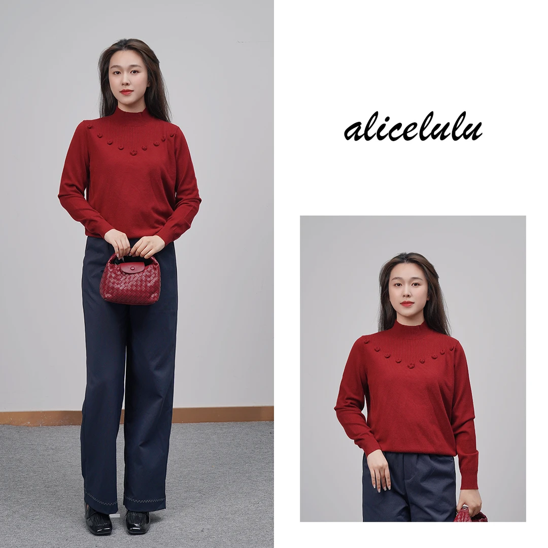 [alicelulu]秋冬内搭立体花朵气质立领套头针织衫S2144889U