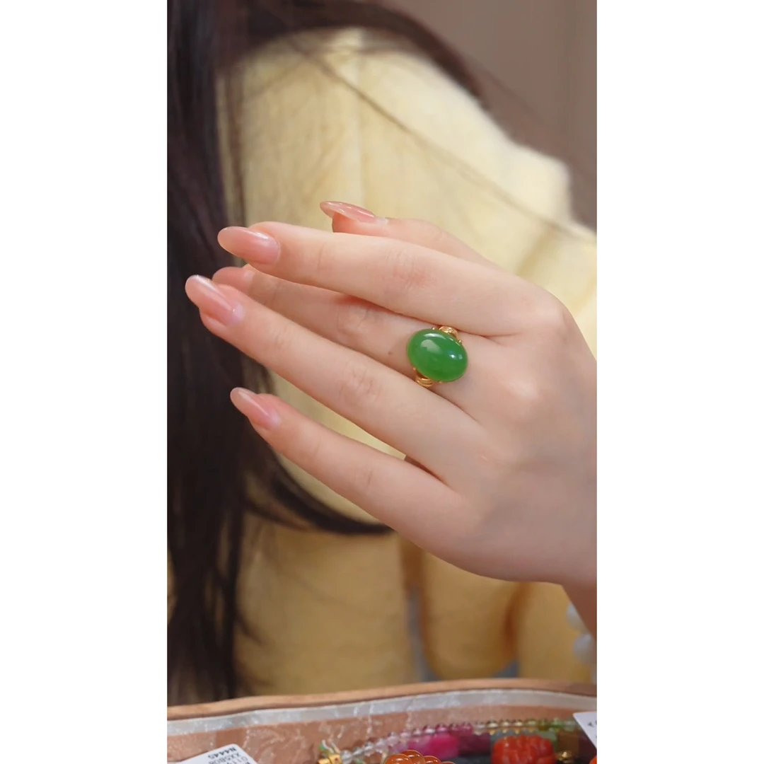 和田玉戒指18K金镶嵌@@N3882