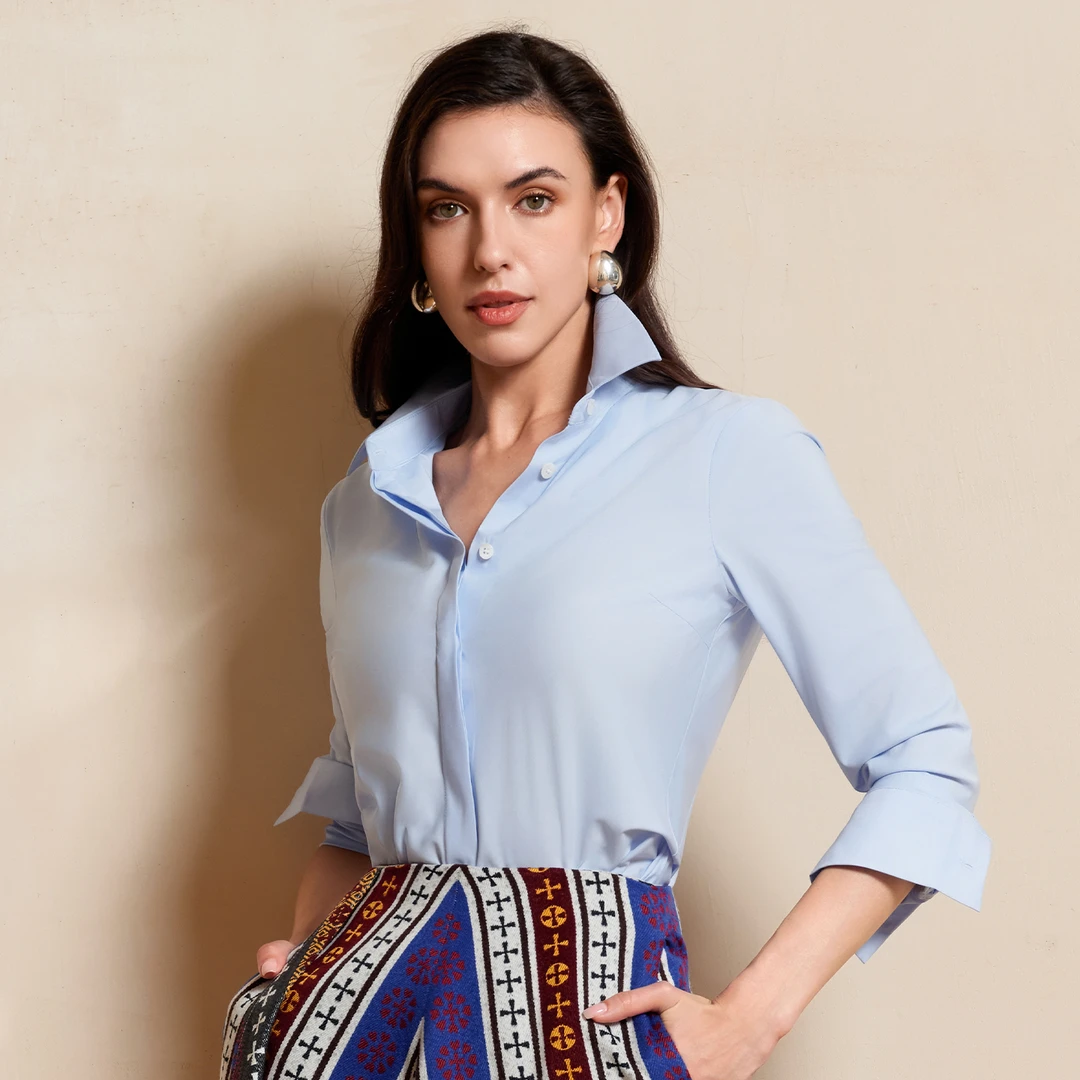 BRANDBYMEI基础款经典浅蓝长袖衬衫纯色