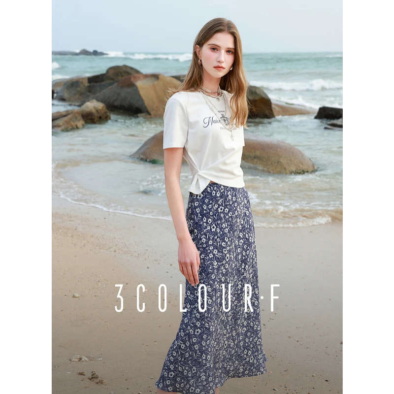 【黛一专属】D401EF109Q00三彩独醒2025春季新款碎花荷叶边半dbx