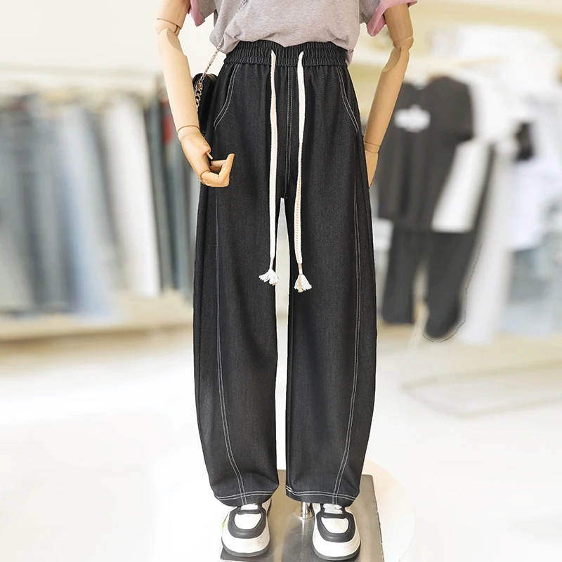 zaw大码加大女裤弯刀牛仔裤阔腿香蕉裤显瘦款胖mm裤子/25081