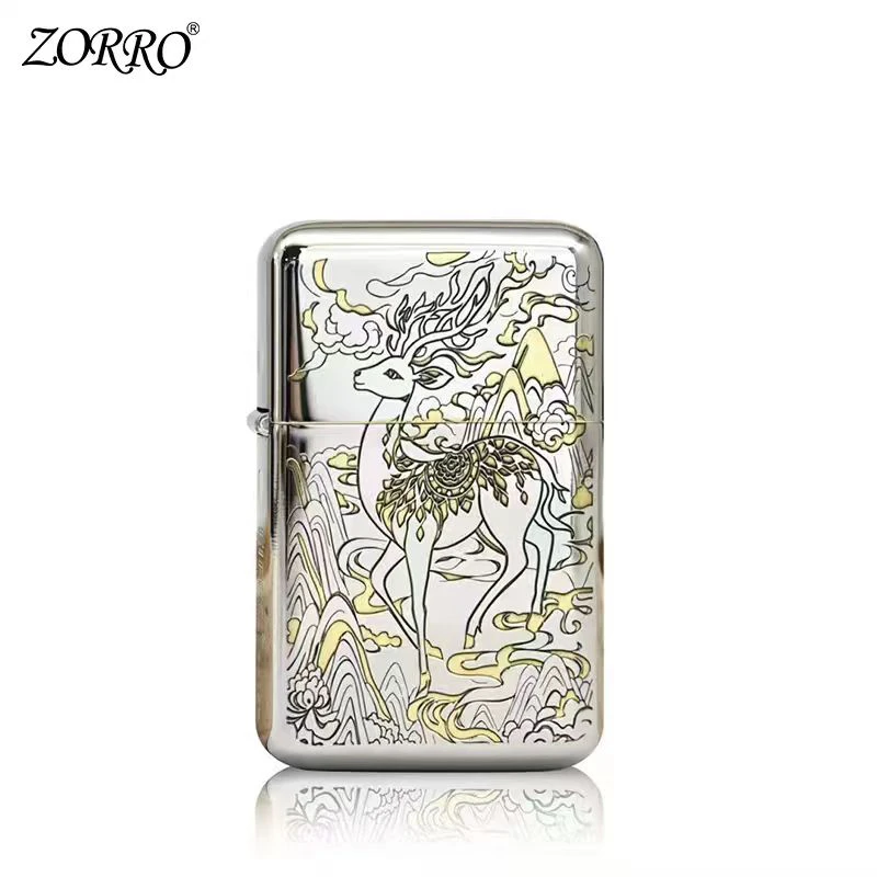 zorro佐罗三代经典黄铜个性国潮九色鹿防风创意超薄燃油打火机