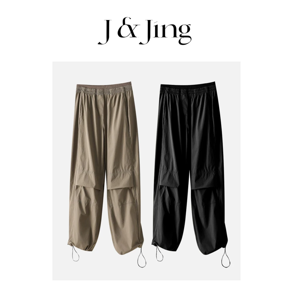 J&Jing-「万物自由诗」-运动休闲百搭显瘦抽绳直筒工装裤C05K33