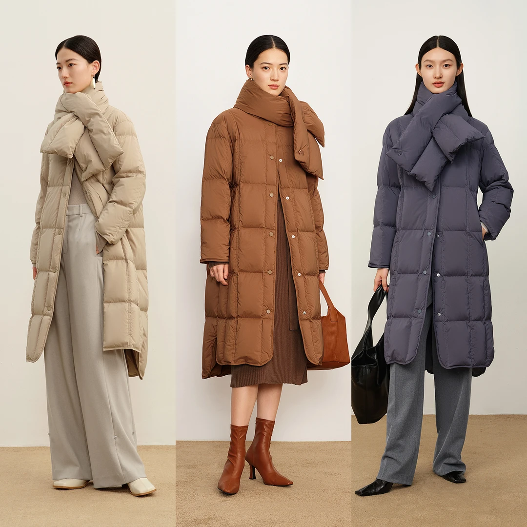 玖姿·安娜蔻时髦围巾造型厚实保暖鹅绒长袖长羽绒女新款JTDD03136