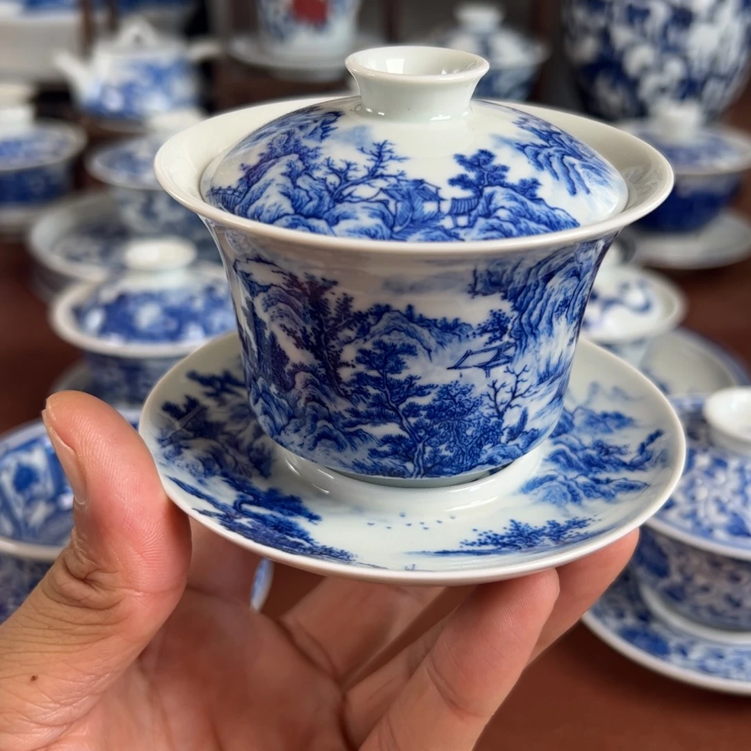 瞎***蛋陶瓷茶具山水盖碗