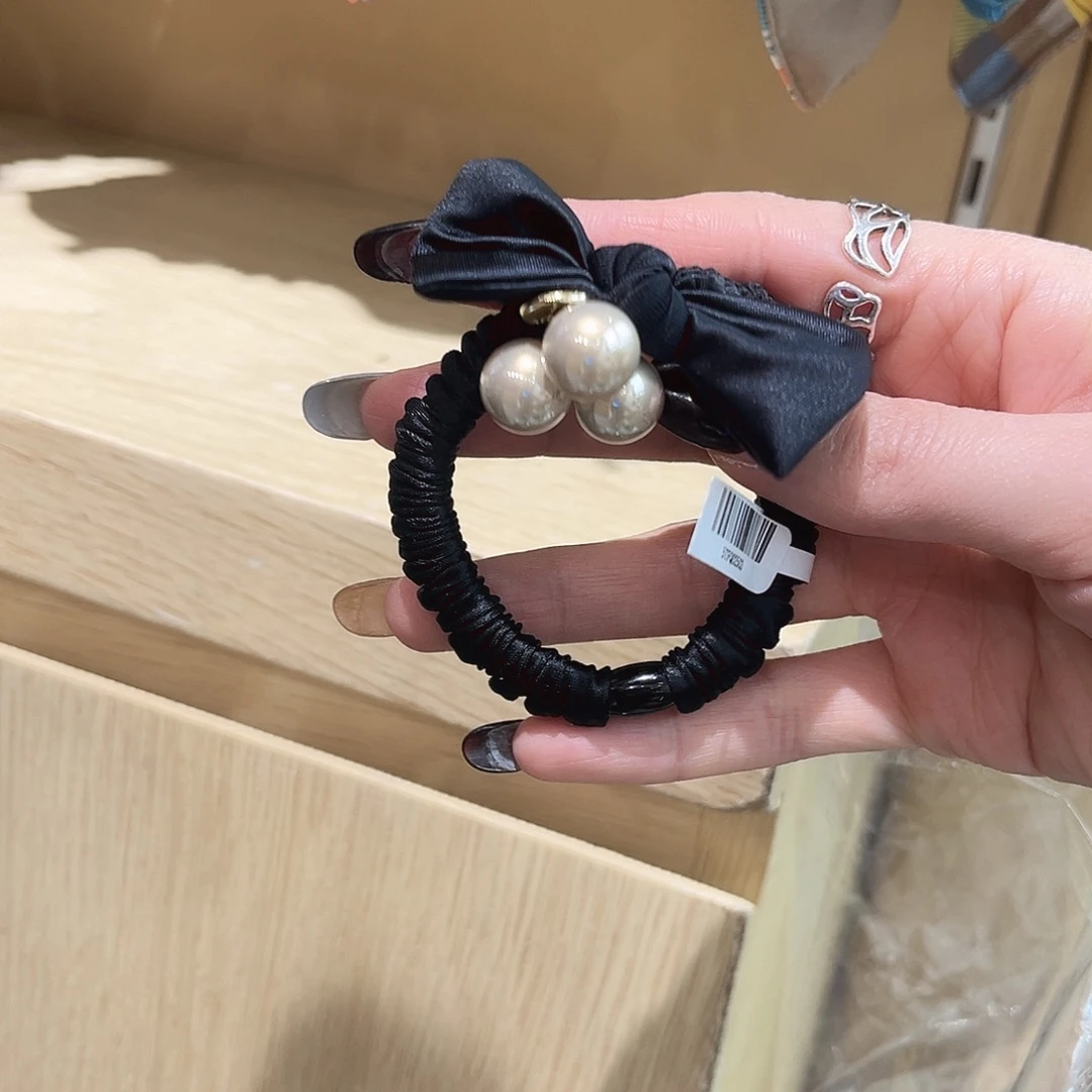 布艺非金属带珠珠黑蝴蝶结面膜皮筋