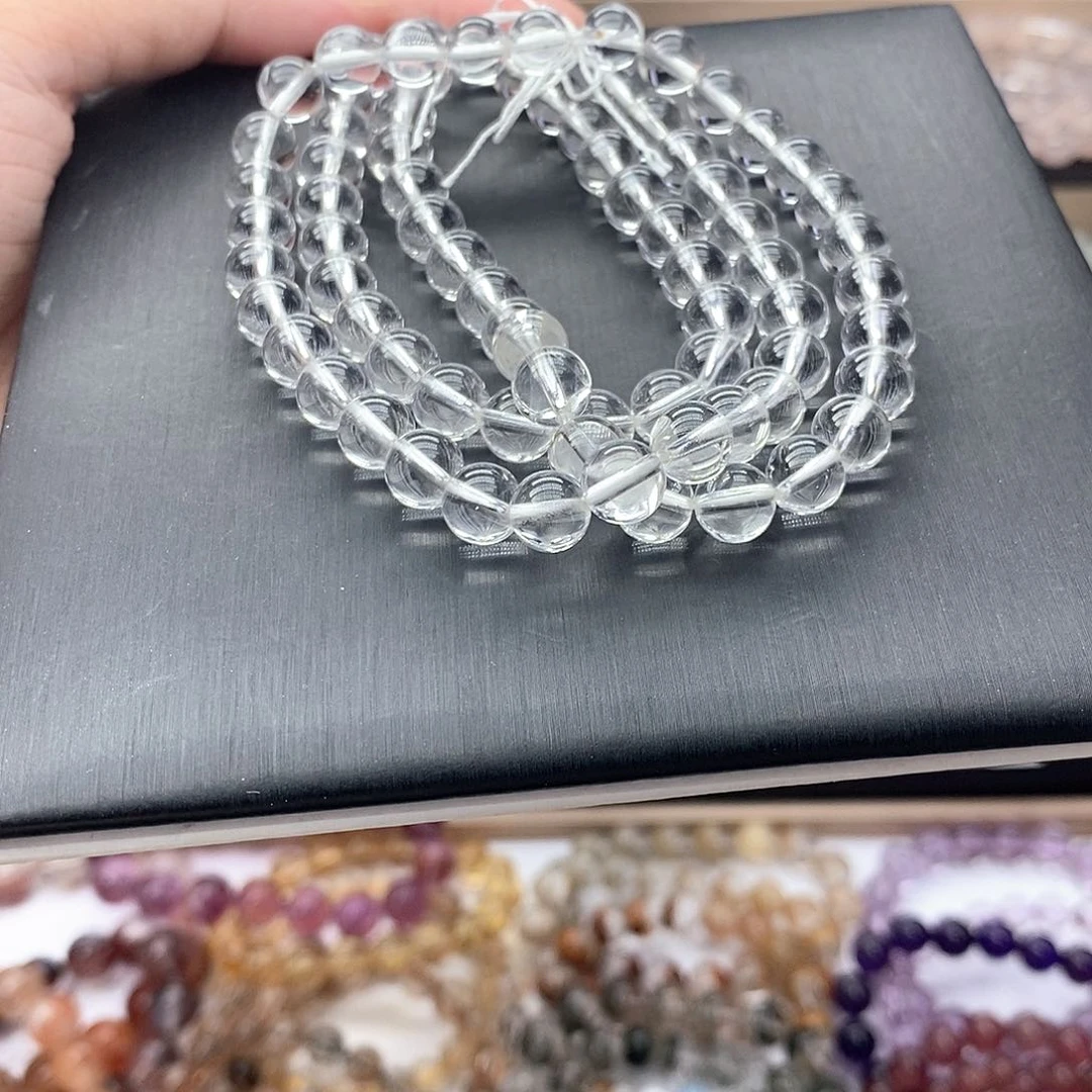 喜***羊水晶手链未镶嵌白水晶三圈7咪+