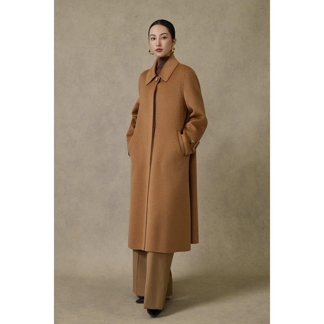 【CRANE】老佛爷款14.5细度纯羊绒娃娃领单排扣A字版型秋冬羊绒大衣