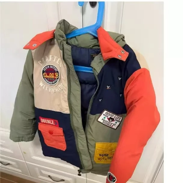 秋冬童装拼色黑熊儿童双层夹棉棉服