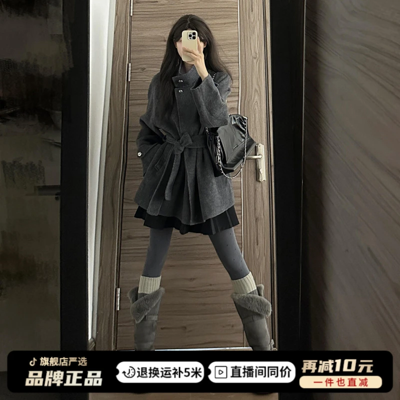 韩系高级感卡其色毛呢厚外套女秋冬季2025新款巨好看收腰呢子大衣