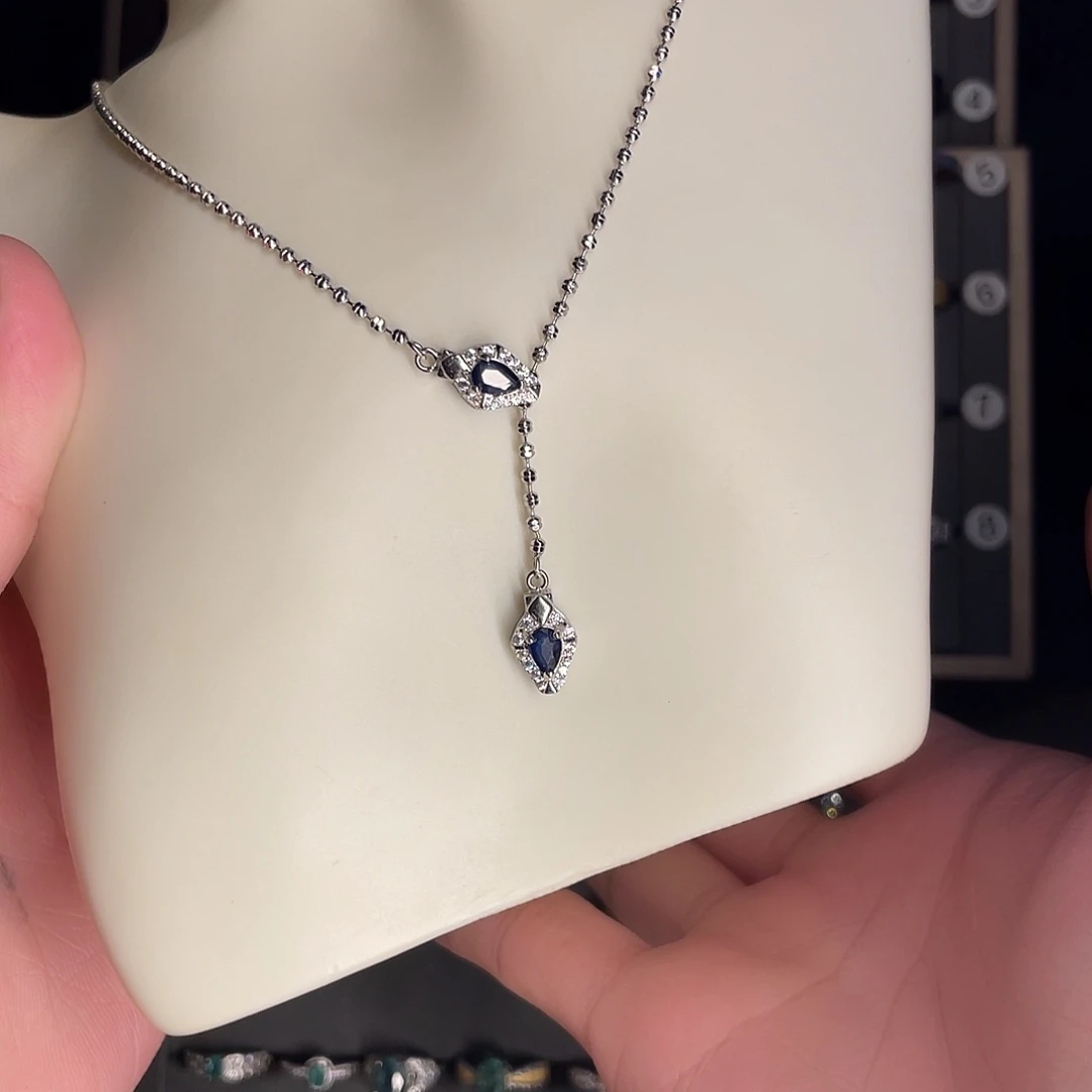 蓝宝石项链银S925镶嵌