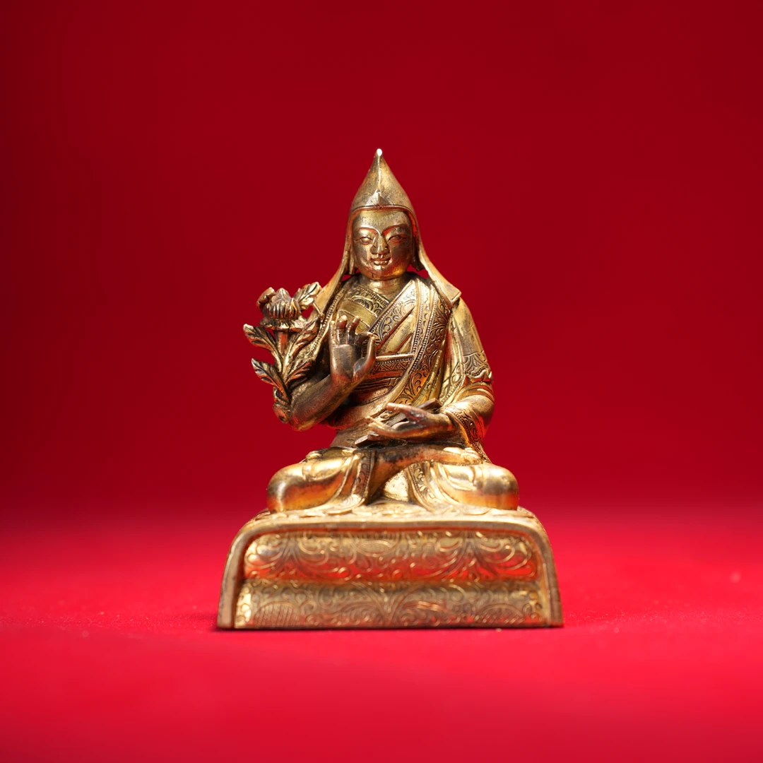 lot1256清代乾隆铜鎏金宗喀巴