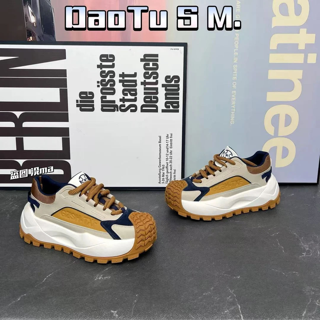 2025年新品潮流爆款百搭增高厚底包头男鞋时尚拼色系带舒适老爹鞋