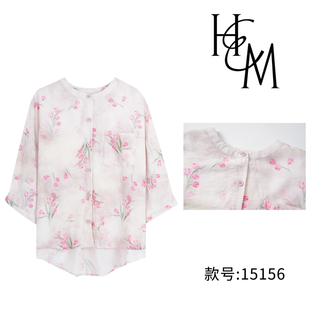 莱赛尔天丝新中式国风印花中袖衬衫【15156】