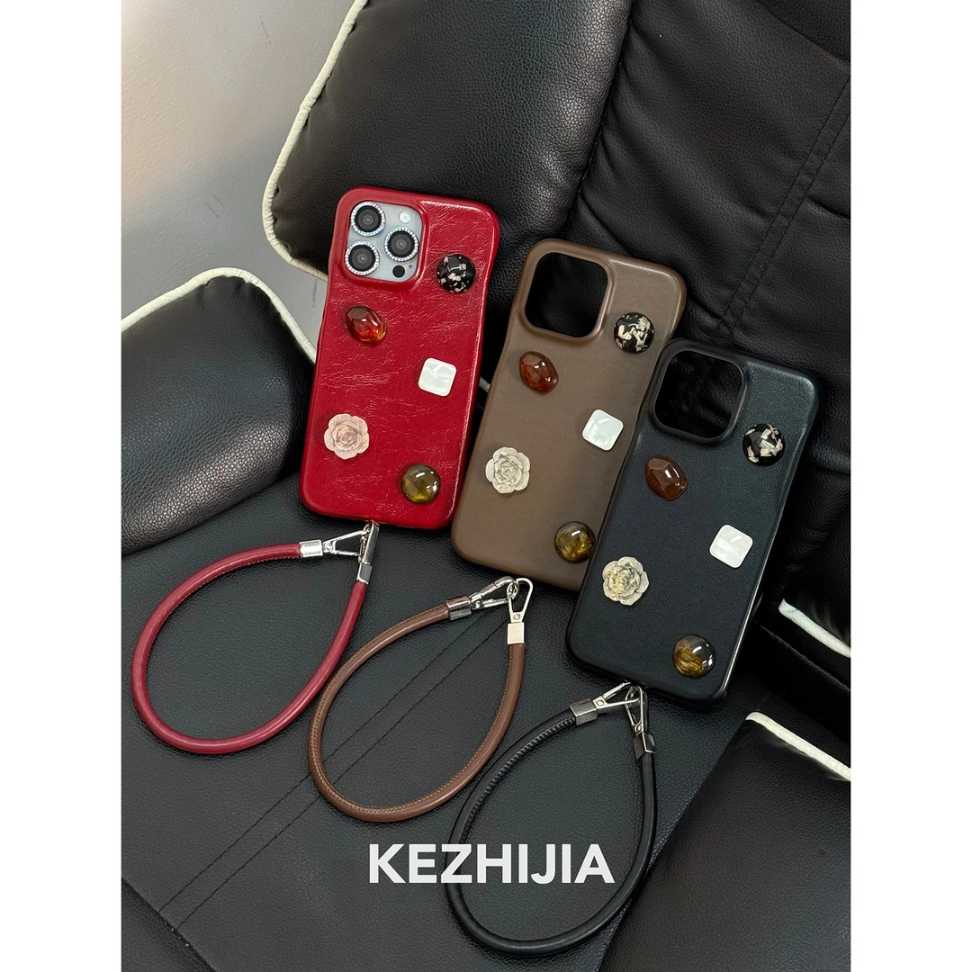 【壳之】高级感立体宝石山茶花适用苹果16/15/14/13Promax手机壳