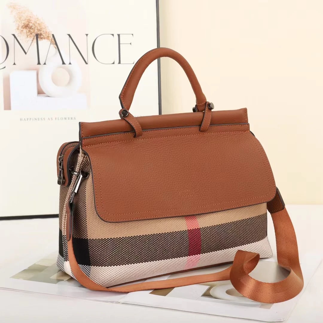 手提单肩斜挎头层皮配格子明星同款时尚休闲百搭女士棕色潮流经典